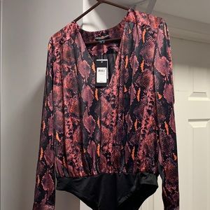 NWT guess python pink black bodysuit long sleeves